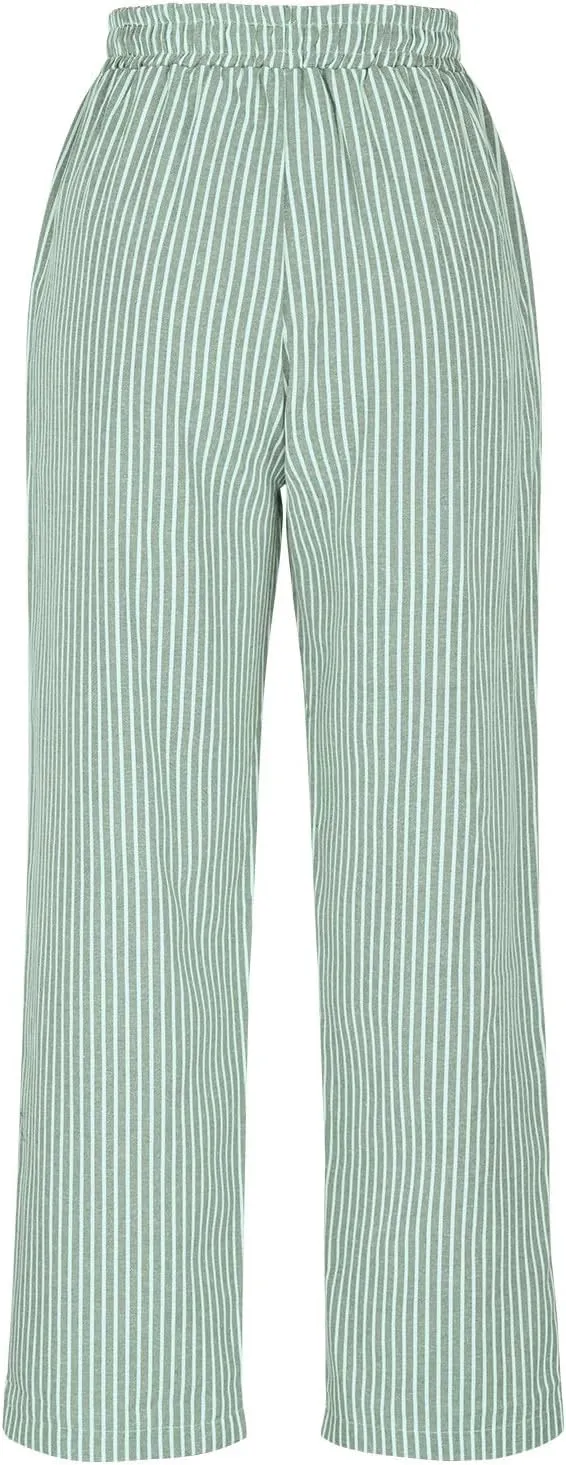 FZYLQY Womens Cotton Linen Pants Fashion Striped Loose Lounge Pants Summer Trendy Lightweight Breathable Beach Trousers