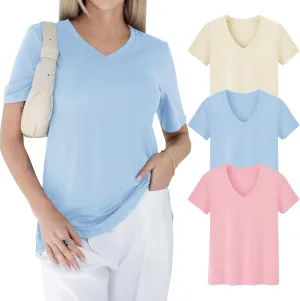 GAYHAY 3 Pack V Neck T Shirts for Women - Casual Loose Fit Spring Summer Tops Trendy Soft Short Sleeve Basics Tees 2025