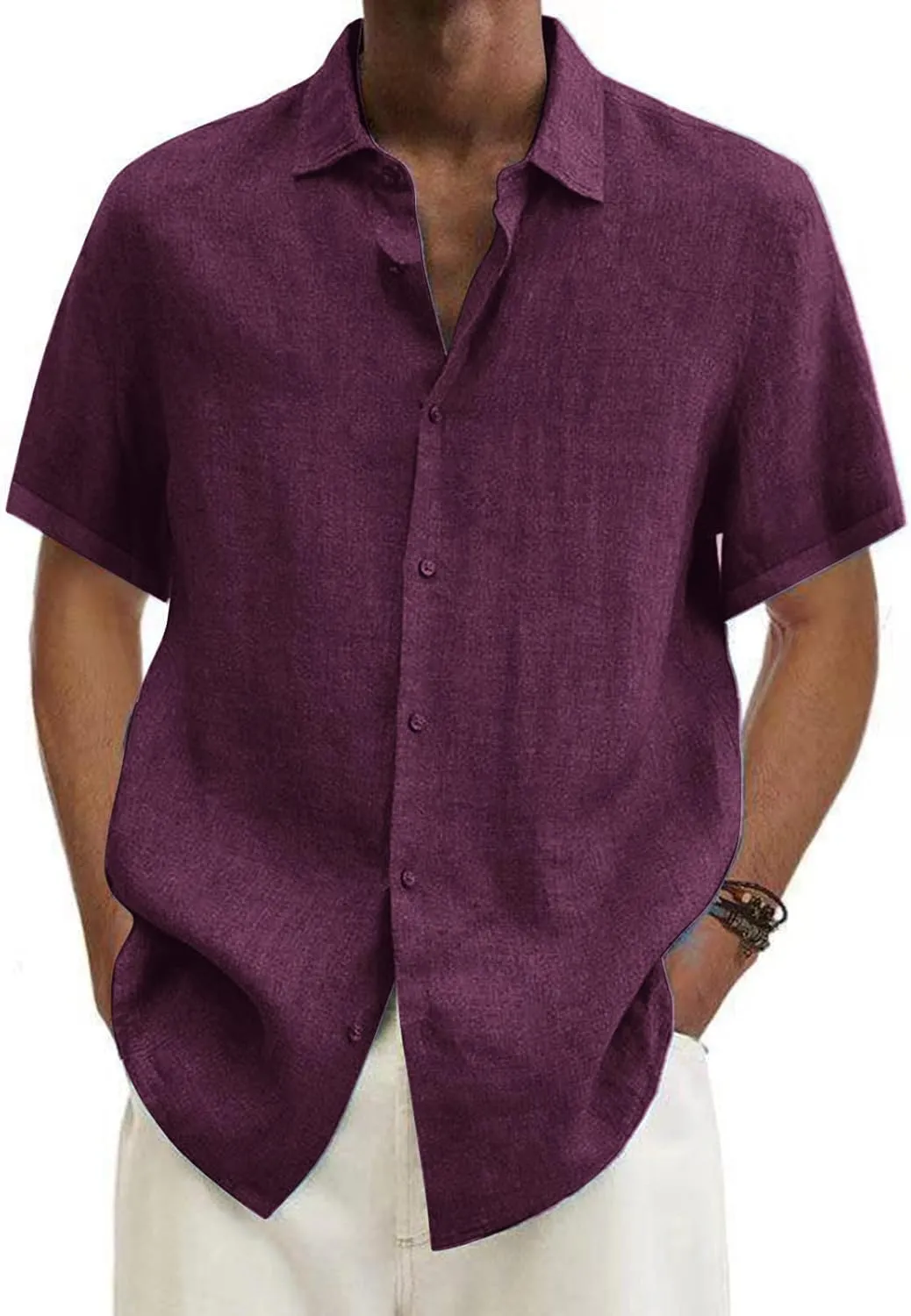 generic Men's Linen Shirts Short Sleeve 2024 Men Summer Button down T Shirts Vacation Beach Tops Plus Size Tops Casual