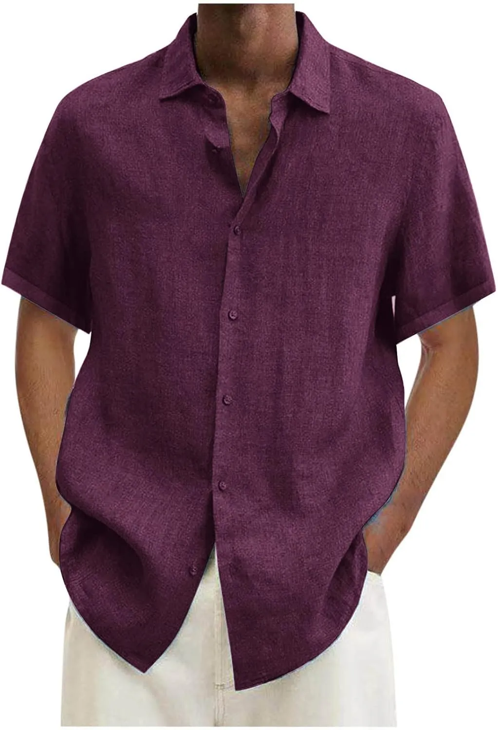generic Men's Linen Shirts Short Sleeve 2024 Men Summer Button down T Shirts Vacation Beach Tops Plus Size Tops Casual