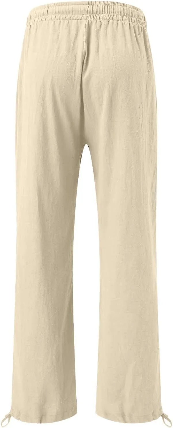 GIERIDUC Womens Linen Pants 2025 Summer Casual Loose Wide Leg Palazzo Pants Business Smocked High Waist Flowy Beach Trousers