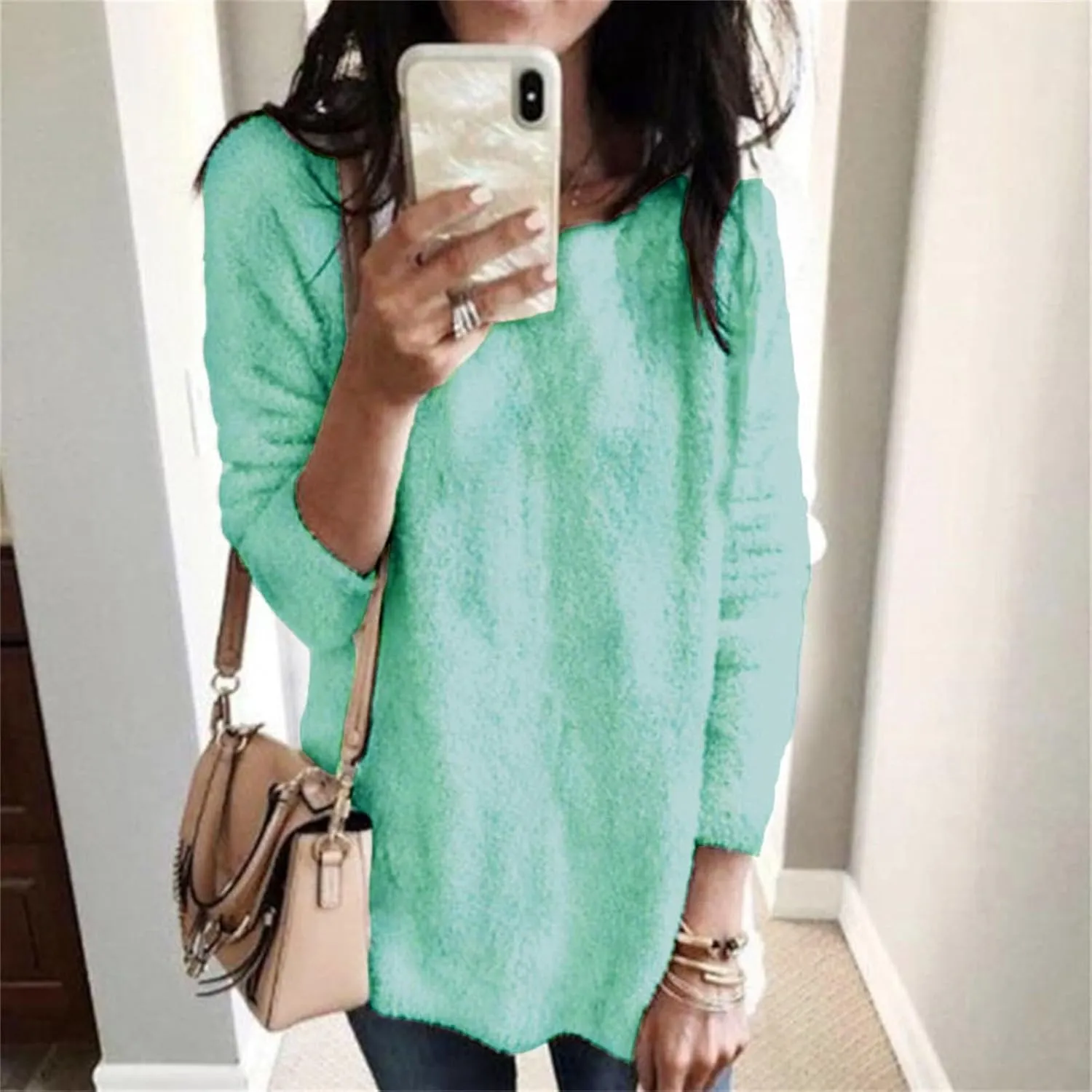 GIERIDUC Women's Oversized Sweaters 2024 Fall Fuzzy Warm Long Pullover Pockets Crewneck Long Sleeve Tunic Tops for Leggings