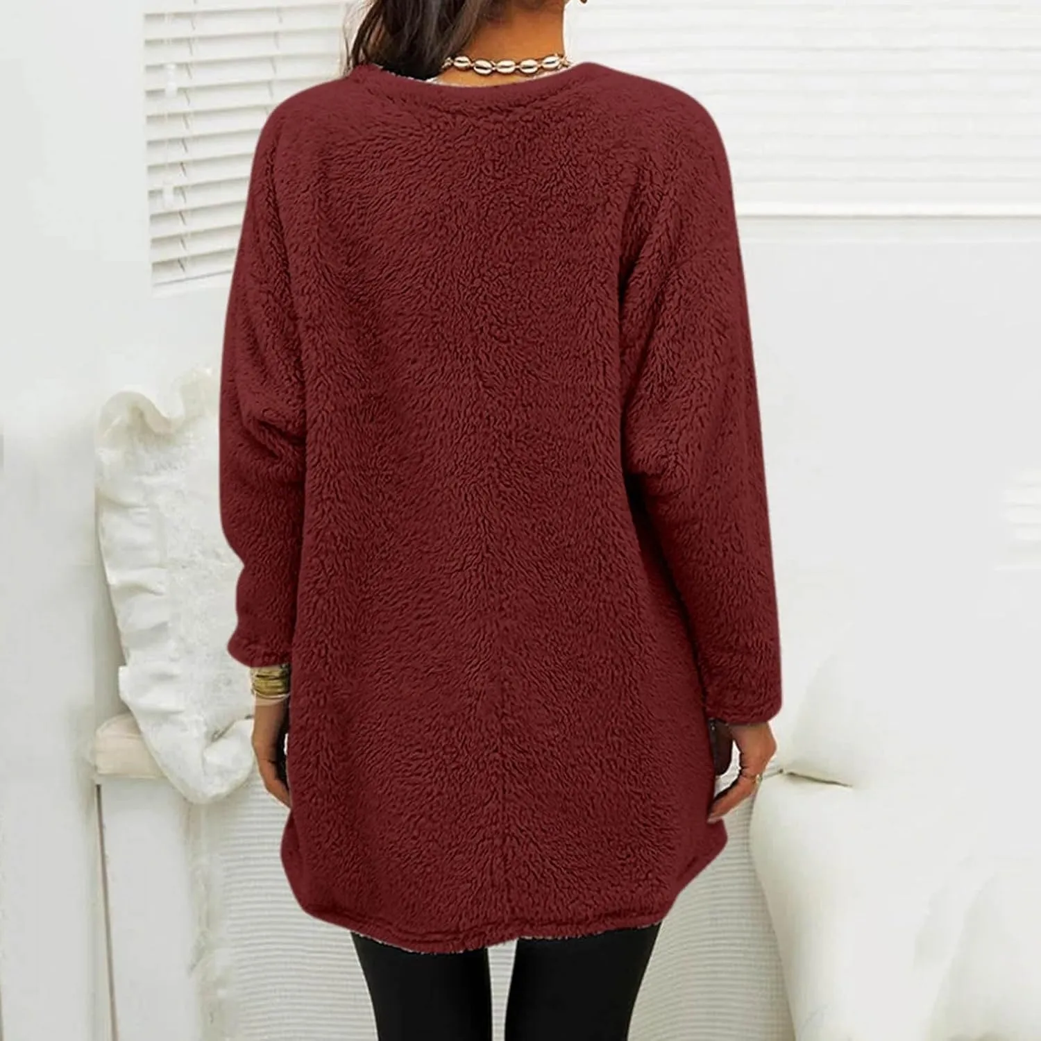 GIERIDUC Women's Oversized Sweaters 2024 Fall Fuzzy Warm Long Pullover Pockets Crewneck Long Sleeve Tunic Tops for Leggings