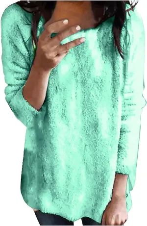 GIERIDUC Women's Oversized Sweaters 2024 Fall Fuzzy Warm Long Pullover Pockets Crewneck Long Sleeve Tunic Tops for Leggings