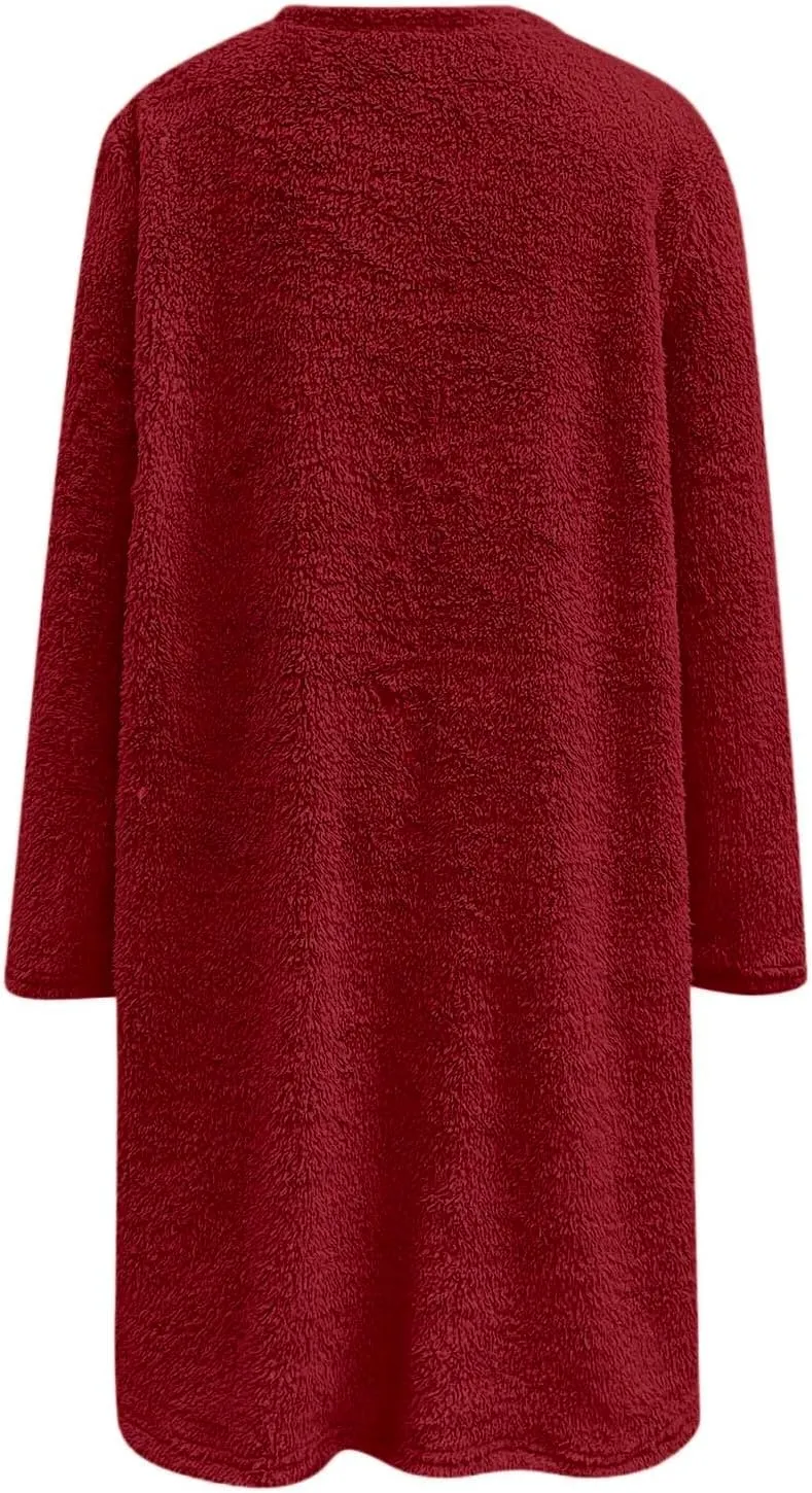 GIERIDUC Women's Oversized Sweaters 2024 Fall Fuzzy Warm Long Pullover Pockets Crewneck Long Sleeve Tunic Tops for Leggings