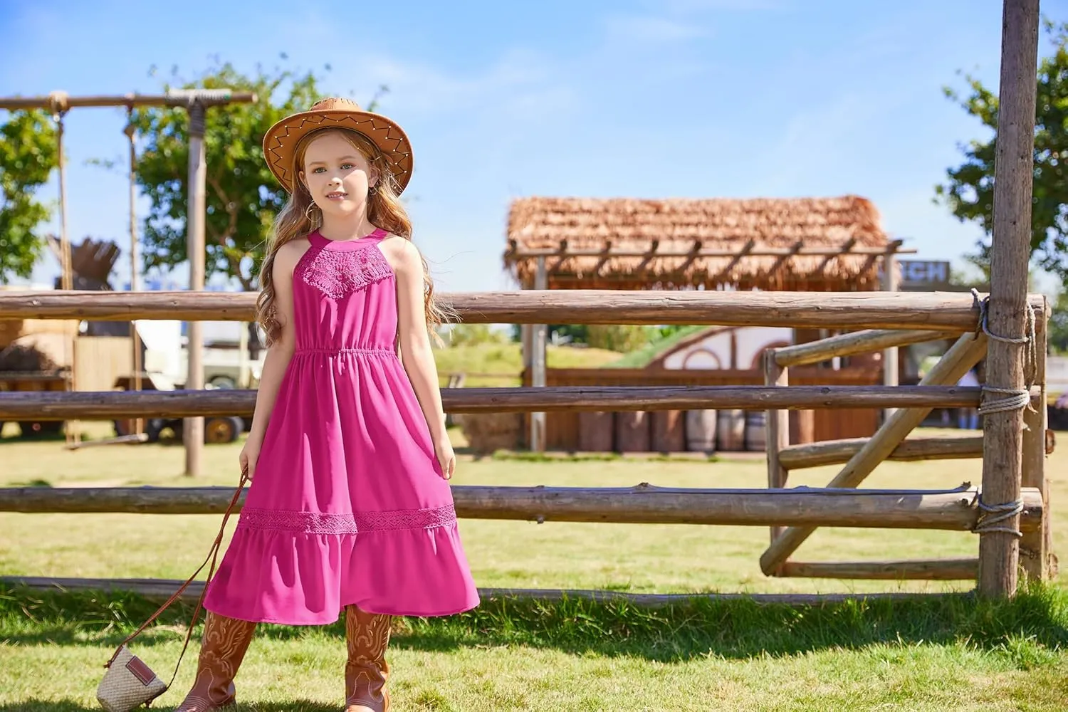 GRACE KARIN Girls Dresses Summer Spring Halter Maxi Dress Kids Ruffle Casual Flower Pleated Sun Dress Size 5-14