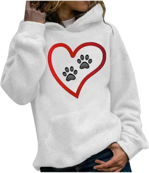 Graphic Hoodie for Women Cute Dog Paw Print Long Sleeve Casual Sweatshirt Comfy 2024 Fall Winter Pullover with Pocket