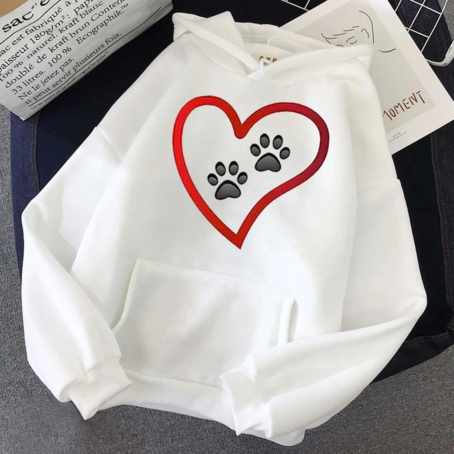 Graphic Hoodie for Women Cute Dog Paw Print Long Sleeve Casual Sweatshirt Comfy 2024 Fall Winter Pullover with Pocket