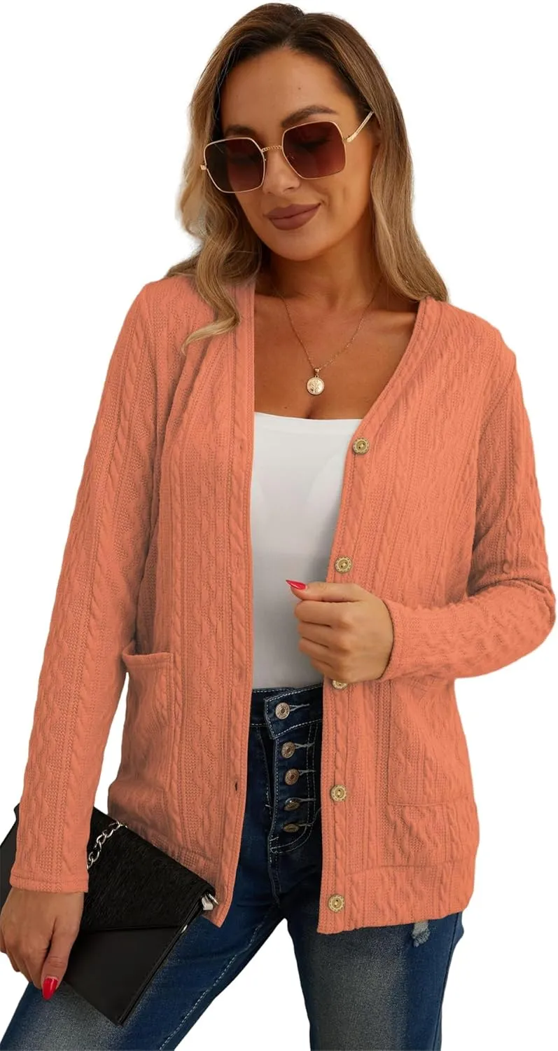 GRECERELLE Women's Lightweight Cardigan Sweater Casual Long Sleeve Knit Cardigan Open Front Outwear Jacket with Pockets