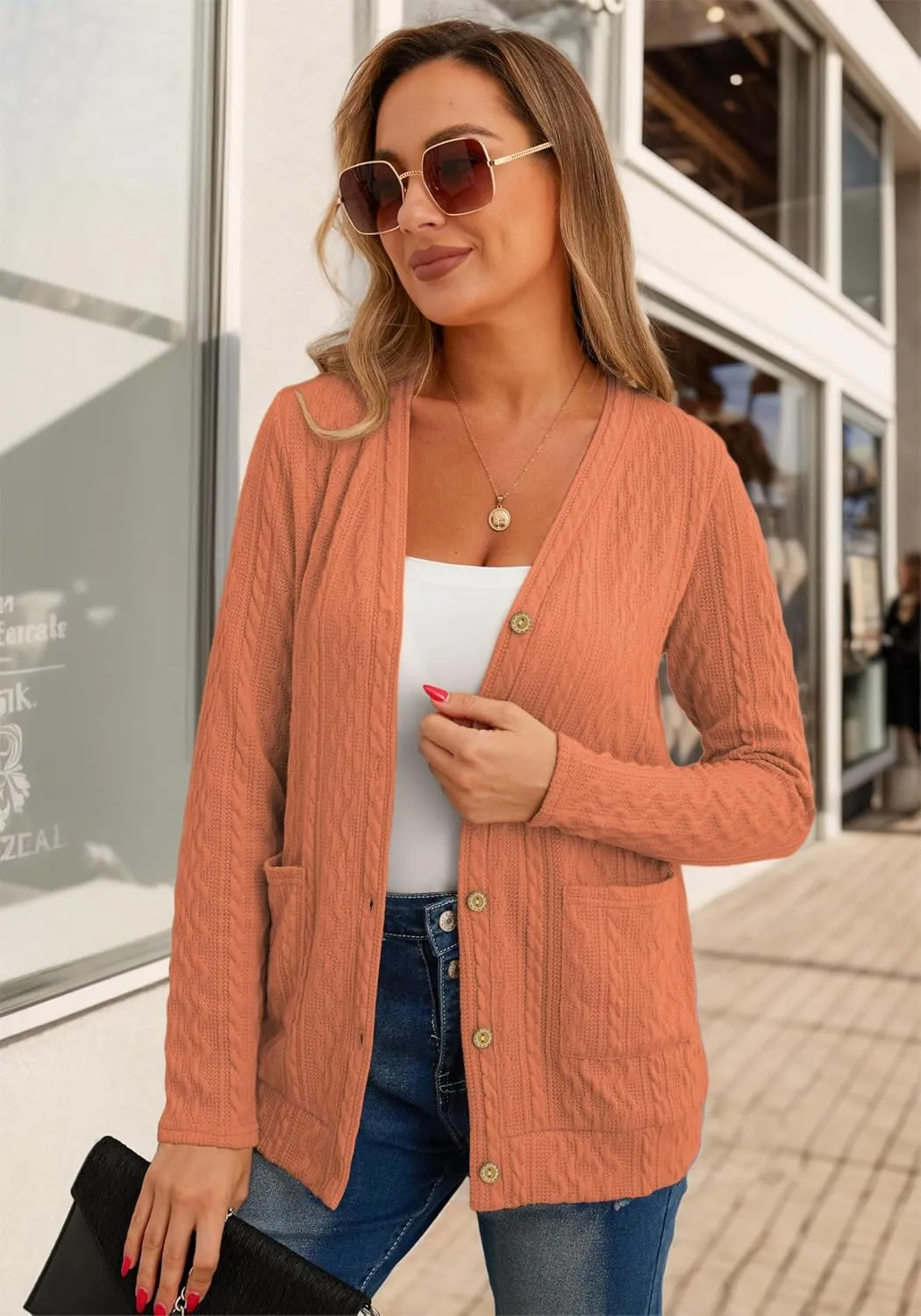 GRECERELLE Women's Lightweight Cardigan Sweater Casual Long Sleeve Knit Cardigan Open Front Outwear Jacket with Pockets