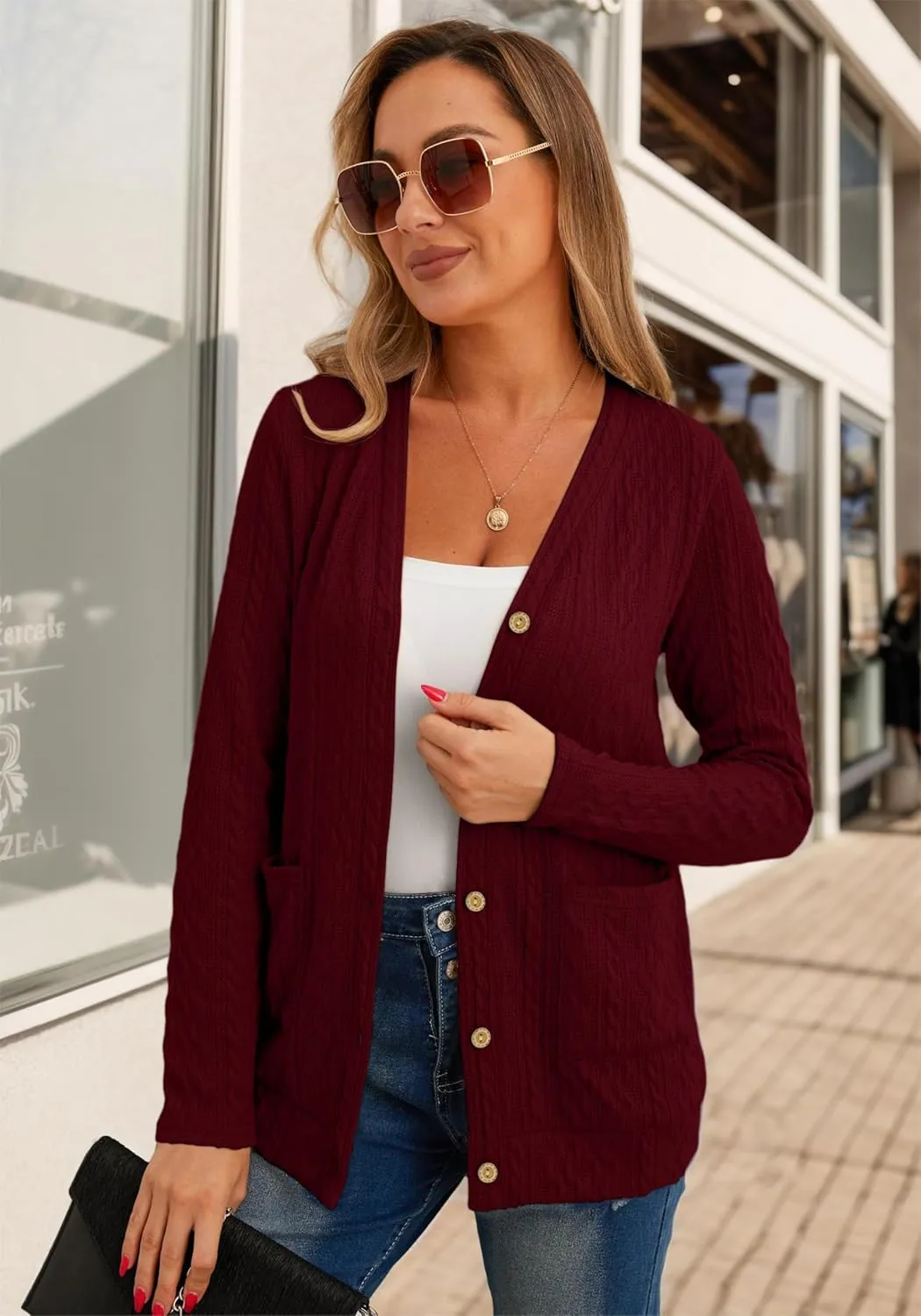 GRECERELLE Women's Lightweight Cardigan Sweater Casual Long Sleeve Knit Cardigan Open Front Outwear Jacket with Pockets