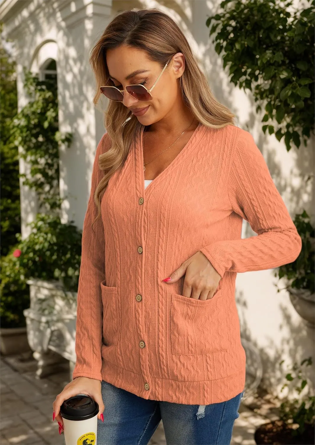 GRECERELLE Women's Lightweight Cardigan Sweater Casual Long Sleeve Knit Cardigan Open Front Outwear Jacket with Pockets