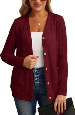 GRECERELLE Women's Lightweight Cardigan Sweater Casual Long Sleeve Knit Cardigan Open Front Outwear Jacket with Pockets