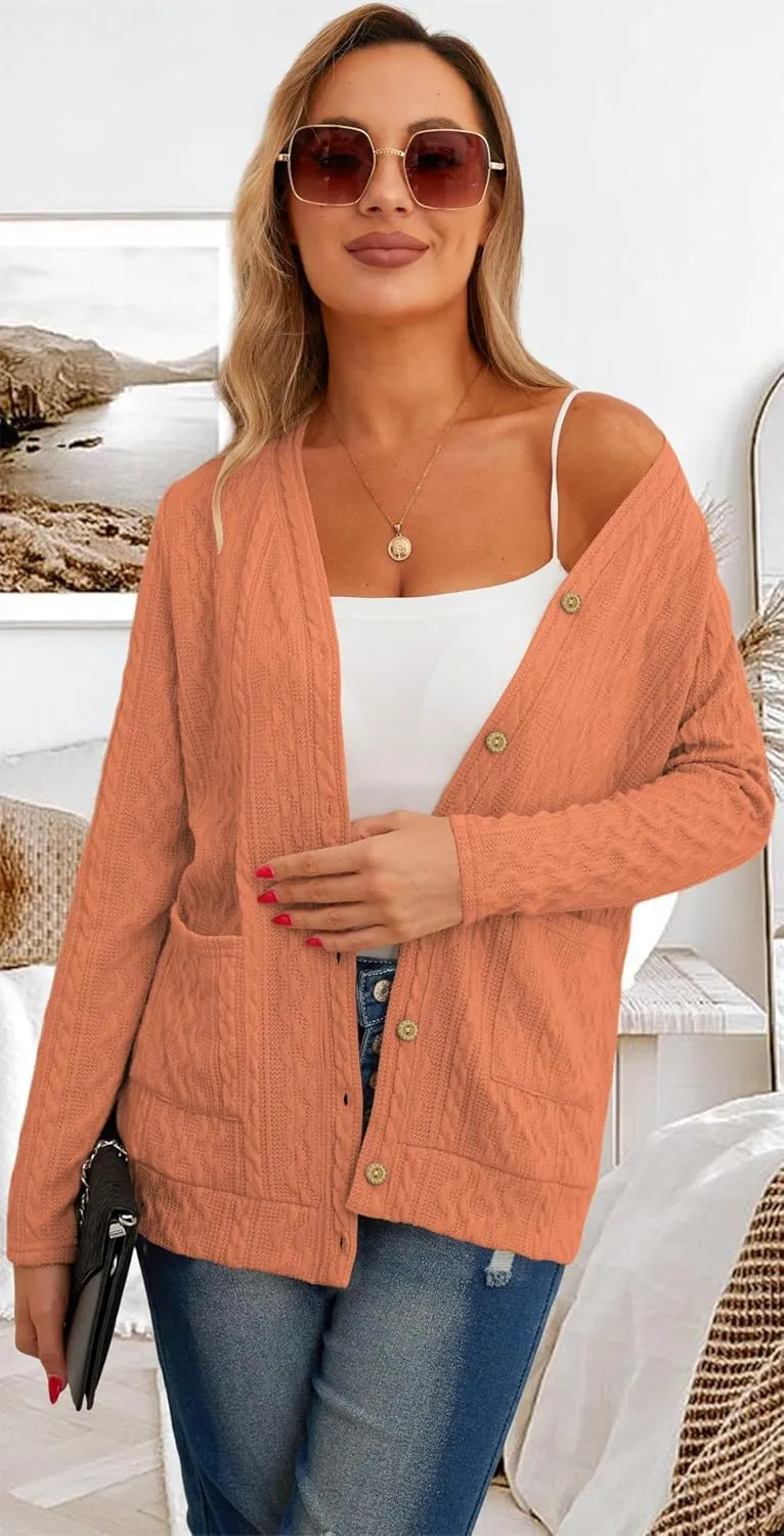 GRECERELLE Women's Lightweight Cardigan Sweater Casual Long Sleeve Knit Cardigan Open Front Outwear Jacket with Pockets