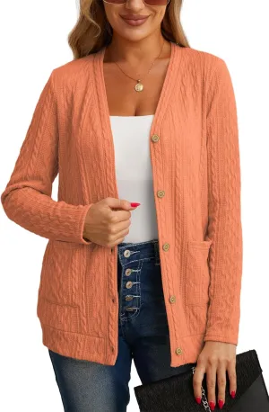 GRECERELLE Women's Lightweight Cardigan Sweater Casual Long Sleeve Knit Cardigan Open Front Outwear Jacket with Pockets