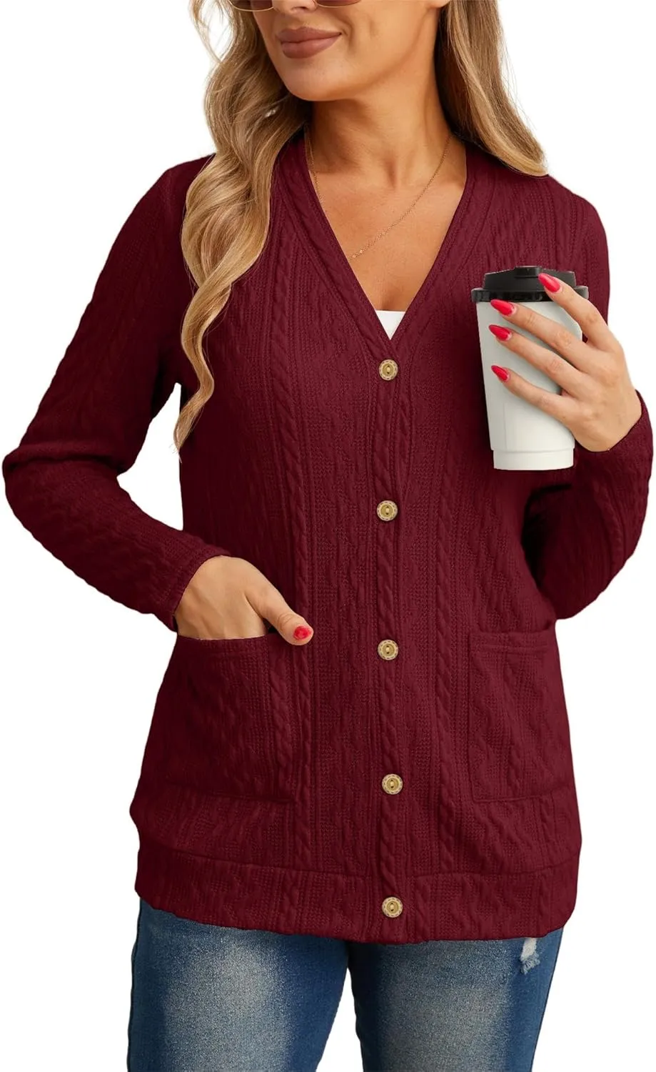 GRECERELLE Women's Lightweight Cardigan Sweater Casual Long Sleeve Knit Cardigan Open Front Outwear Jacket with Pockets