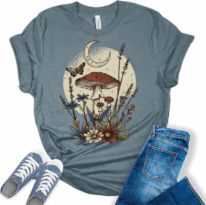 GyftWear Mushroom Shirts Toad Cottagecore Tshirts Aesthetic Casual Bella Frog Graphic Tees for Women