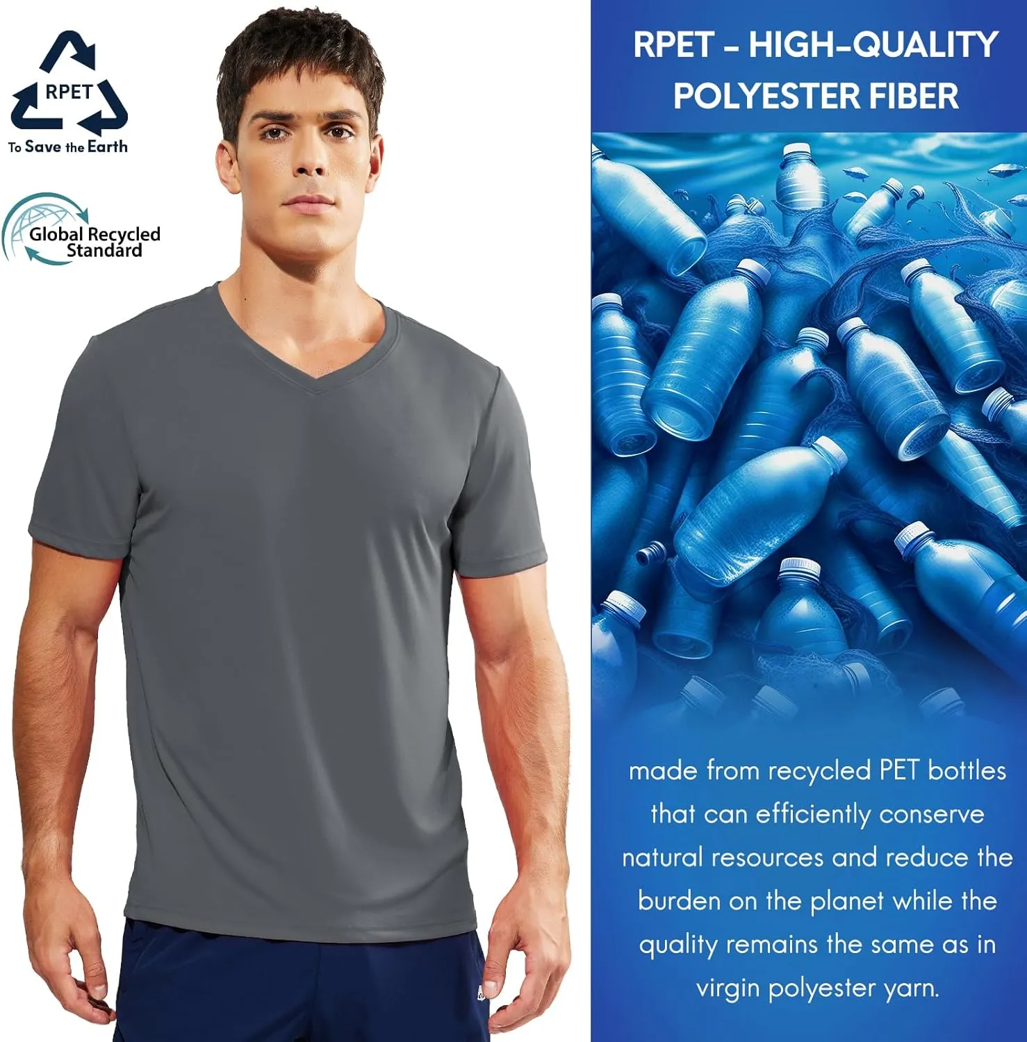 Haimont Men's V Neck Athletic T Shirts Lightweight Gym Workout Running Short Sleeve Tee Shirts Moisture Wicking UV Protection