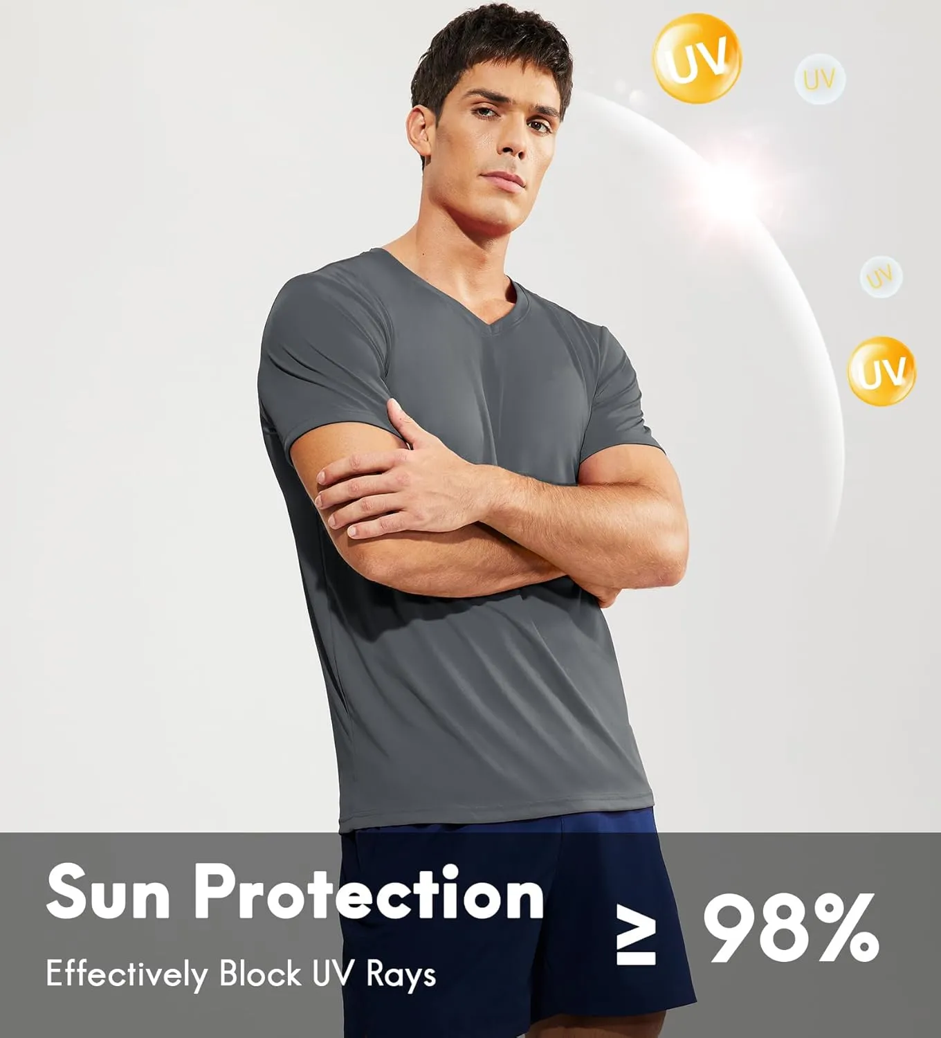 Haimont Men's V Neck Athletic T Shirts Lightweight Gym Workout Running Short Sleeve Tee Shirts Moisture Wicking UV Protection