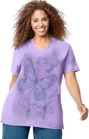 Hanes Comfortblend Women's Size Plus Printed Short-Sleeve V-Neck T-Shirt Discontinued
