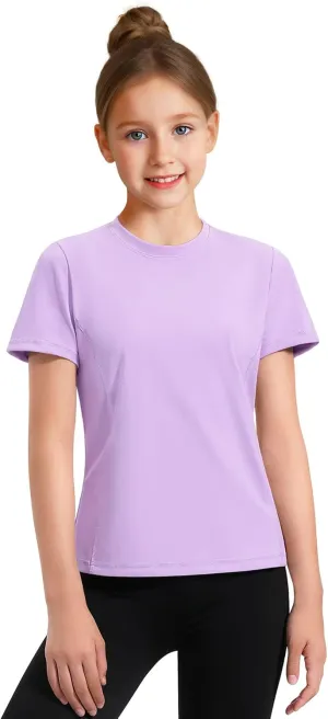 HASMES Girls Athletic Shirts Short Sleeve Active T-Shirts,Basic Tee Tops,Sports Activewear for Kids Teens