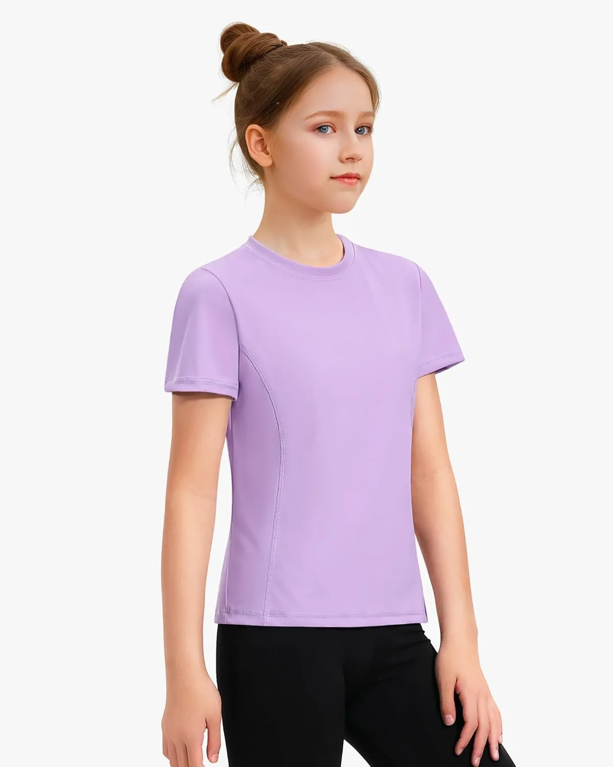 HASMES Girls Athletic Shirts Short Sleeve Active T-Shirts,Basic Tee Tops,Sports Activewear for Kids Teens
