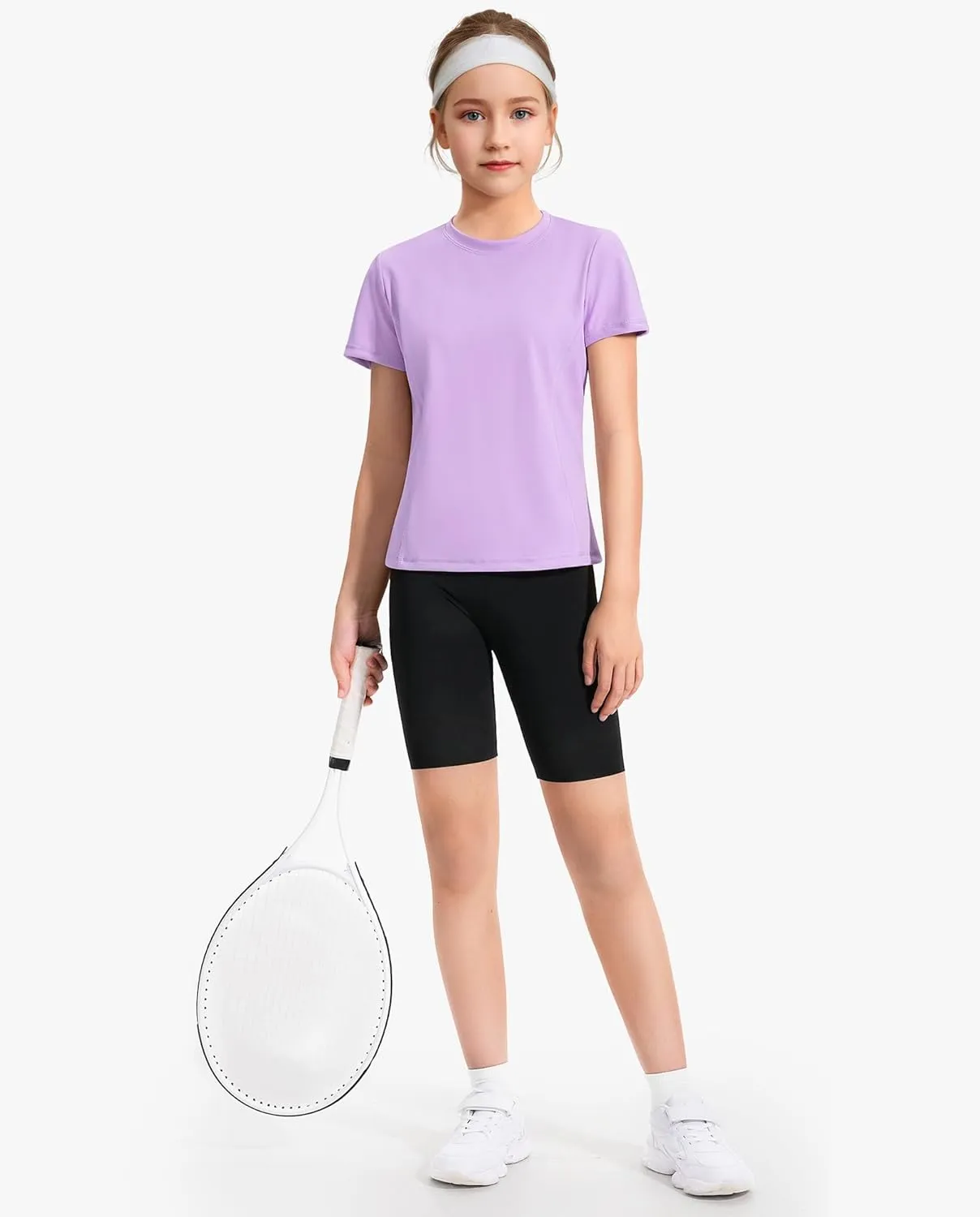 HASMES Girls Athletic Shirts Short Sleeve Active T-Shirts,Basic Tee Tops,Sports Activewear for Kids Teens