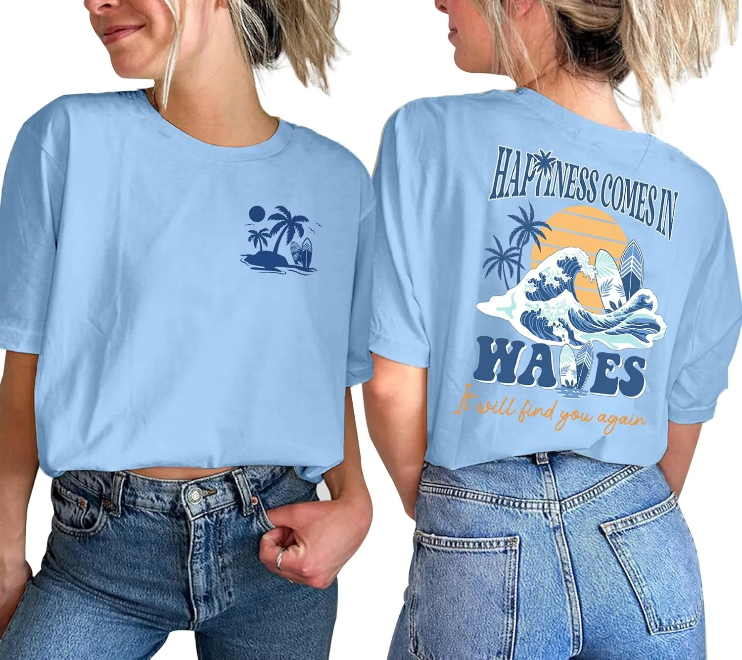 Hawaiian Shirts Womens Beach Tropical Palm Trees Graphic Tshirt Summer Vacation Short Sleeve Tee Tops