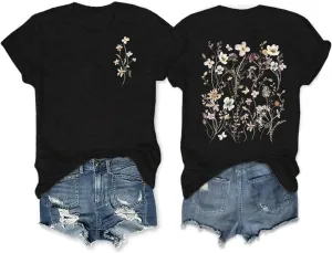 HDLTE Women Vintage Botanical Floral Graphic Tees Casual Boho Short Sleeve Plus Size Tops