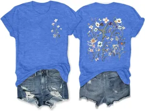 HDLTE Women Vintage Botanical Floral Graphic Tees Casual Boho Short Sleeve Plus Size Tops