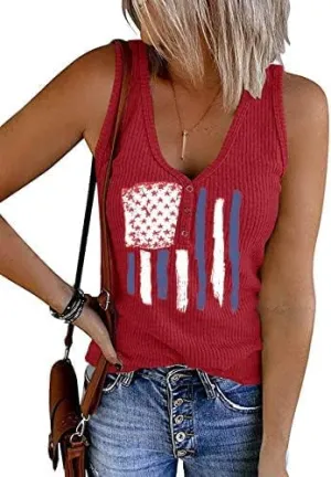 Henley Tank Tops Womens Western Aztec Print V-Neck Cami Ribbed Sleeveless Shirts Casual Button Up T-Shirts