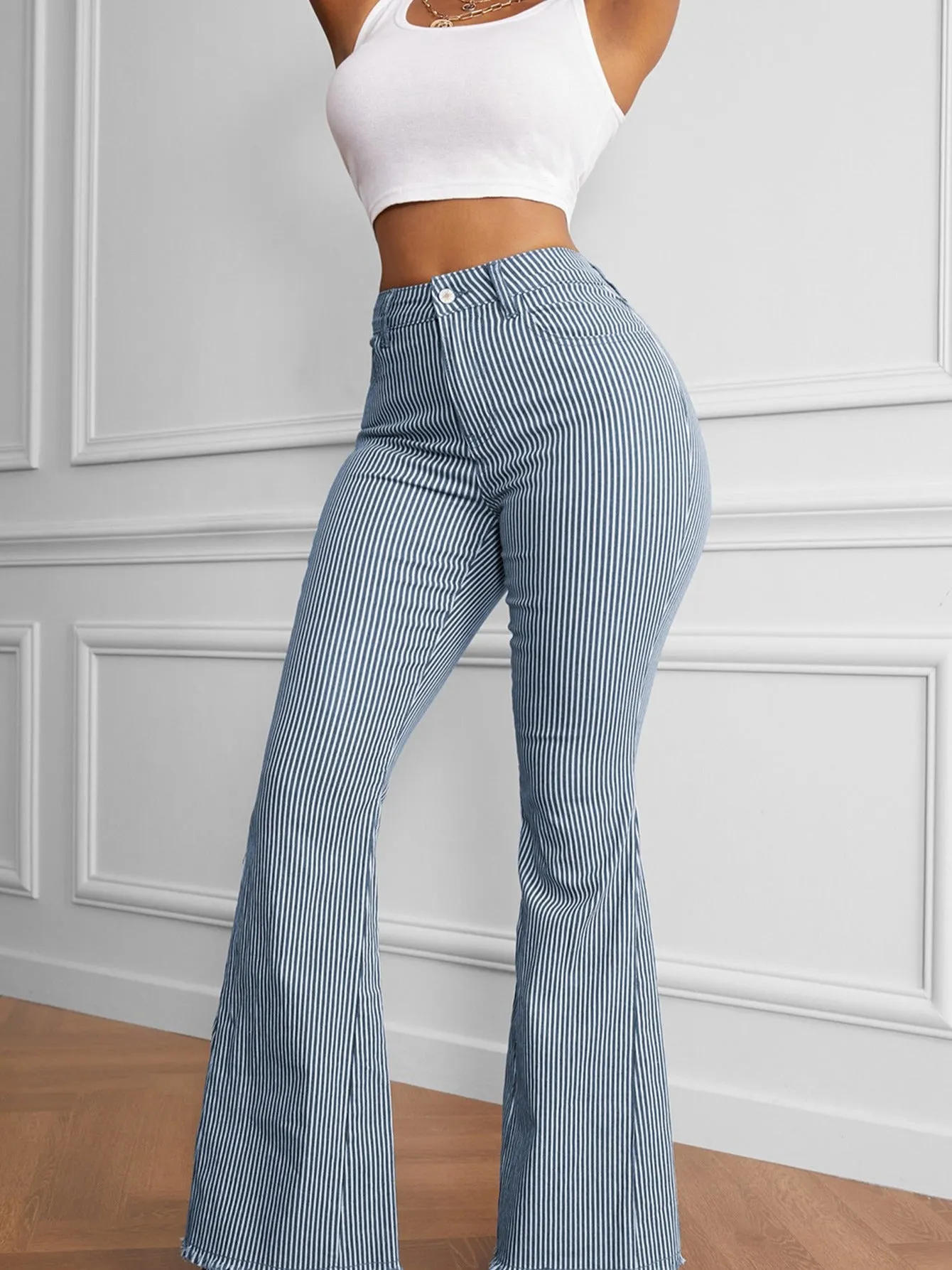 High Pinstripe Flare Pants