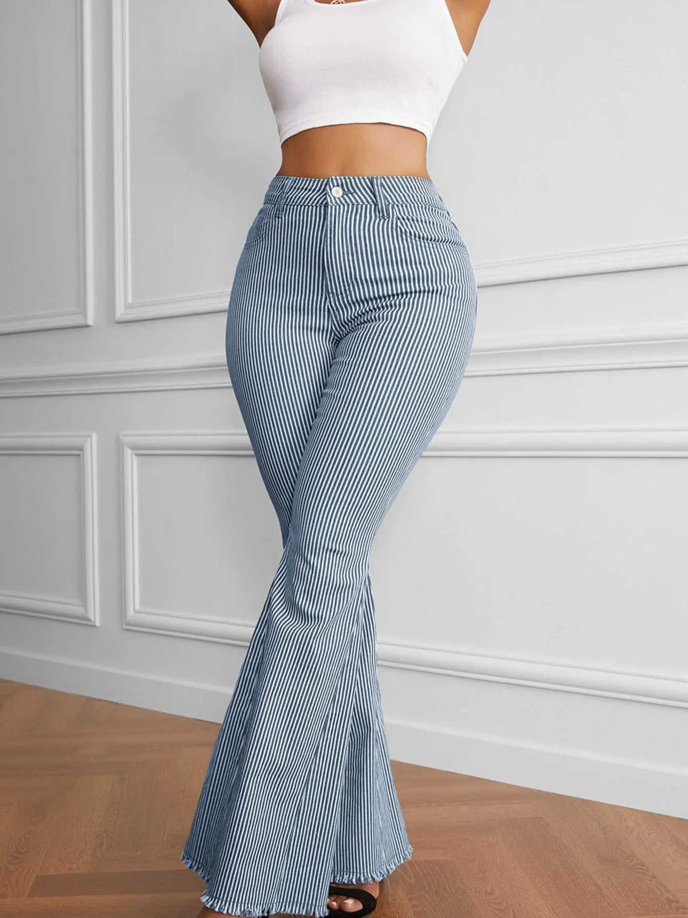 High Pinstripe Flare Pants