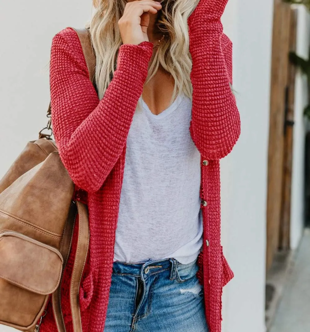 HZSONNE Women's Boho Long Casual Cardigan Long Sleeve Button Down Front Pocket Knitted Sweater Blouses