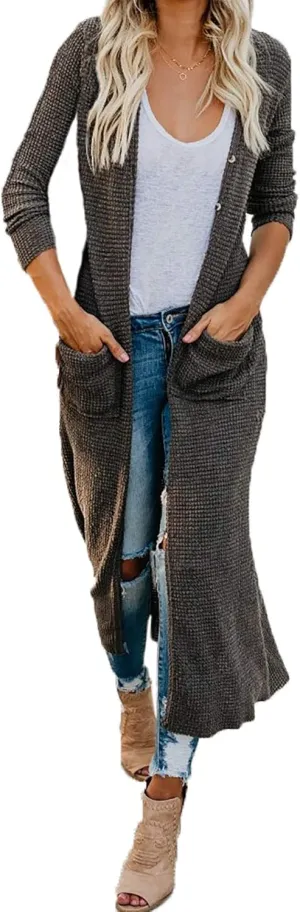 HZSONNE Women's Boho Long Casual Cardigan Long Sleeve Button Down Front Pocket Knitted Sweater Blouses