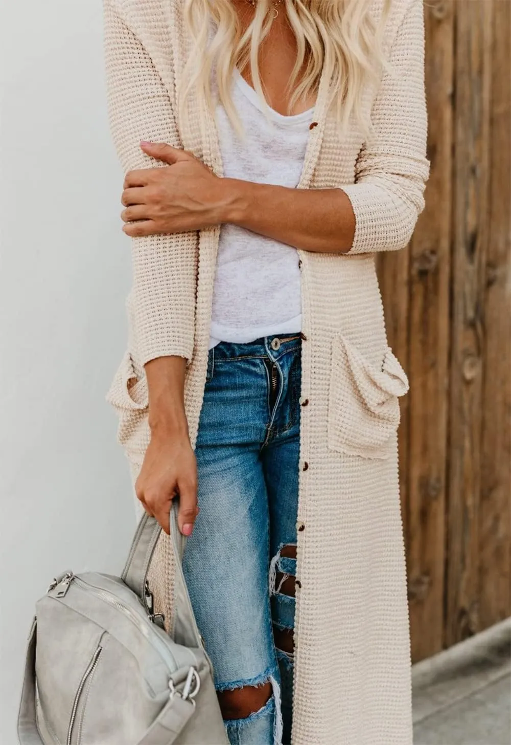 HZSONNE Women's Boho Long Casual Cardigan Long Sleeve Button Down Front Pocket Knitted Sweater Blouses