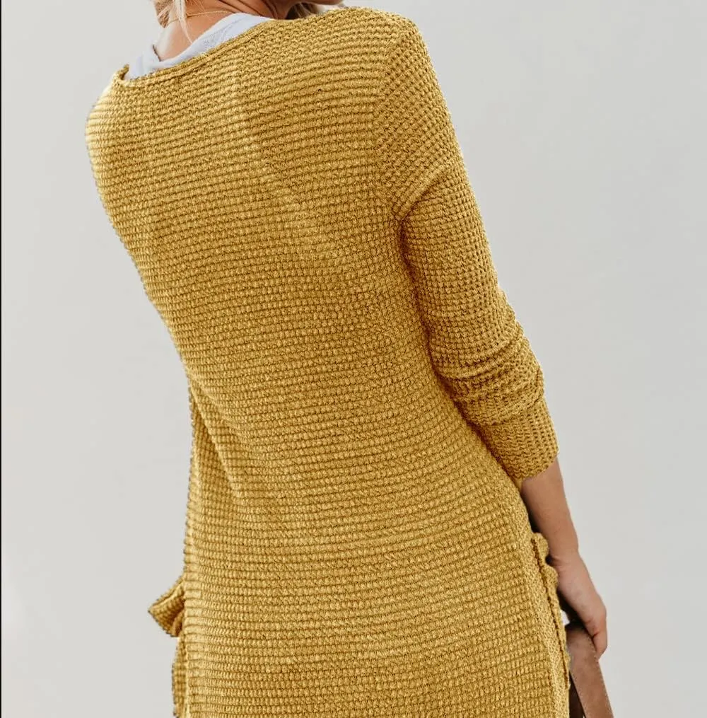 HZSONNE Women's Boho Long Casual Cardigan Long Sleeve Button Down Front Pocket Knitted Sweater Blouses