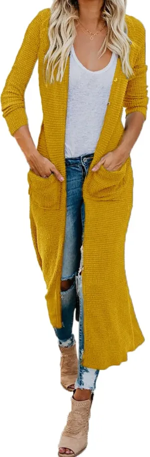 HZSONNE Women's Boho Long Casual Cardigan Long Sleeve Button Down Front Pocket Knitted Sweater Blouses