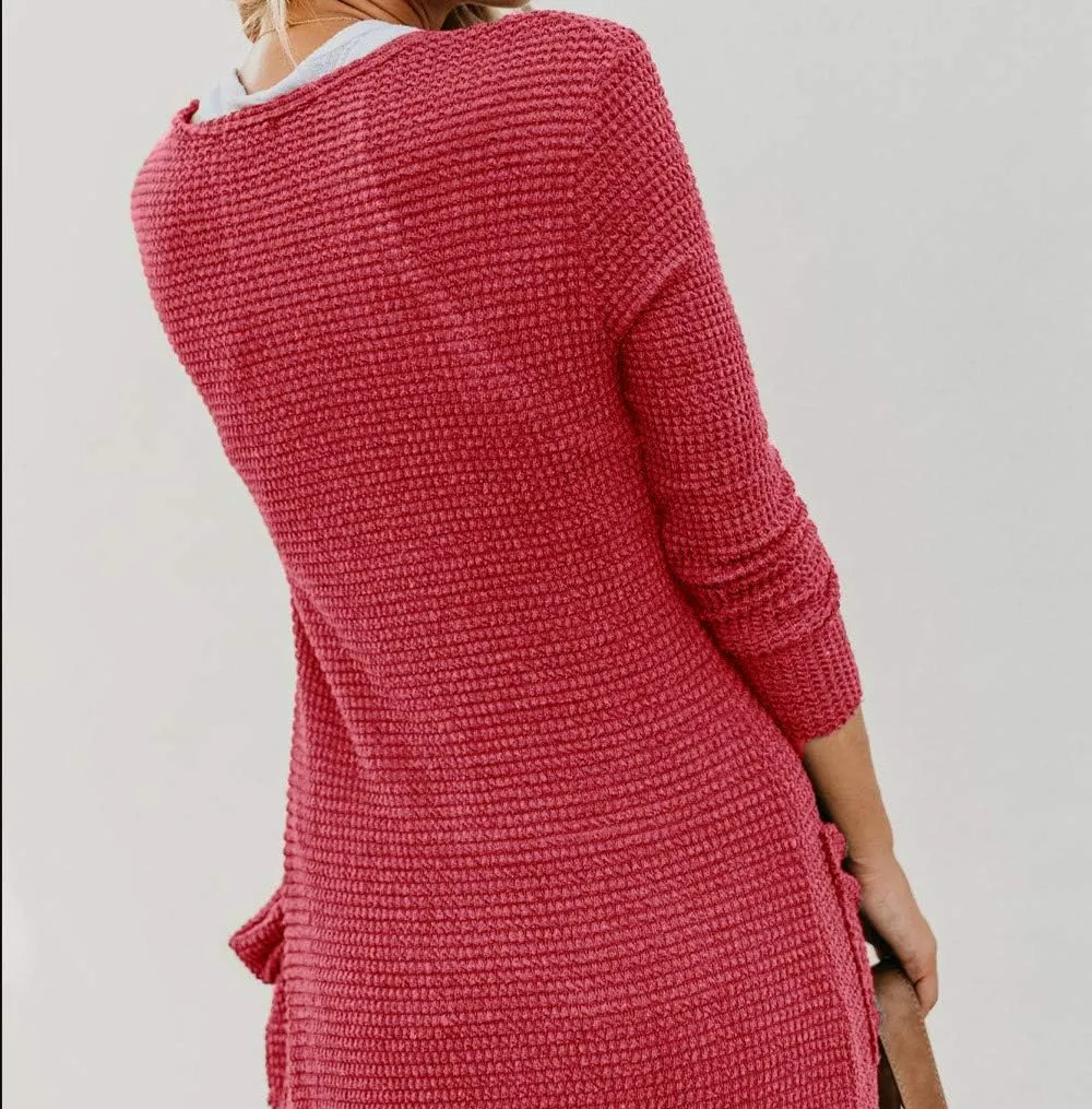 HZSONNE Women's Boho Long Casual Cardigan Long Sleeve Button Down Front Pocket Knitted Sweater Blouses