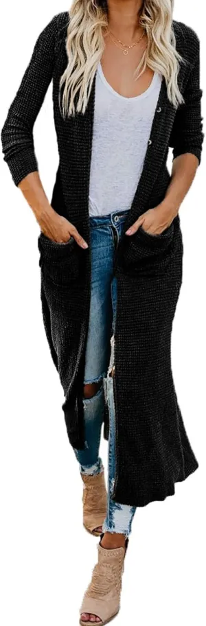HZSONNE Women's Boho Long Casual Cardigan Long Sleeve Button Down Front Pocket Knitted Sweater Blouses