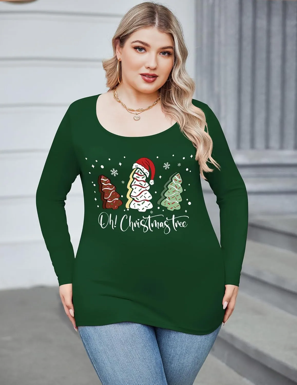 IN'VOLAND Women's Plus Size Long Sleeve Shirts Scoop Neck Slim Fitted T Shirt Stretchy Bodycon Basic Tee Tops