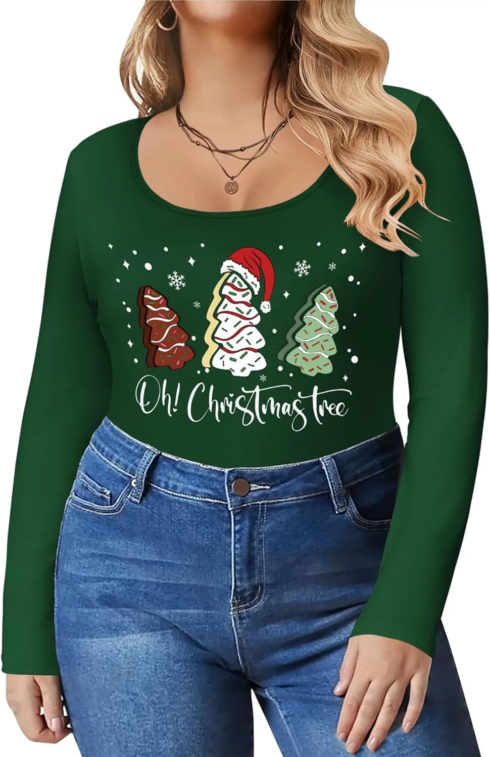 IN'VOLAND Women's Plus Size Long Sleeve Shirts Scoop Neck Slim Fitted T Shirt Stretchy Bodycon Basic Tee Tops