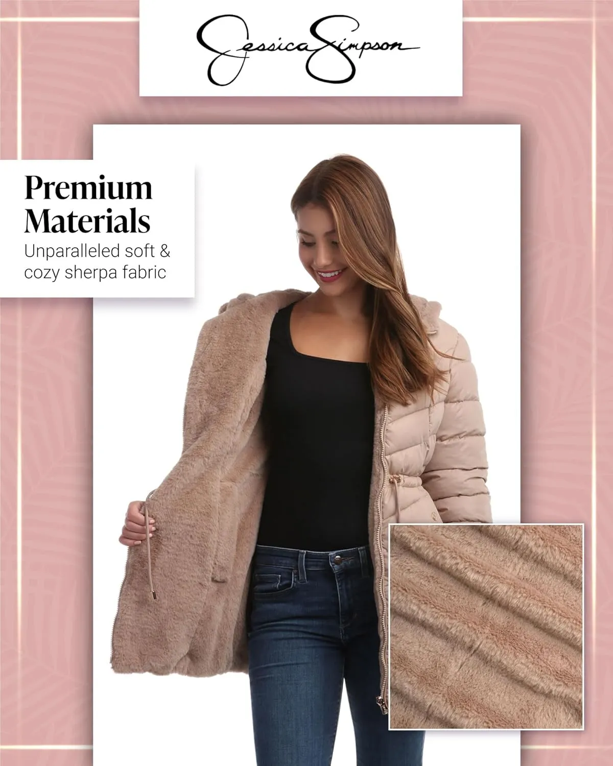 Jessica Simpson Women's Puffer Jacket - Cozy Lux Faux Fur Reversible Jackets for Women - Zip Up Hooded Winter Jacket (S-XL)