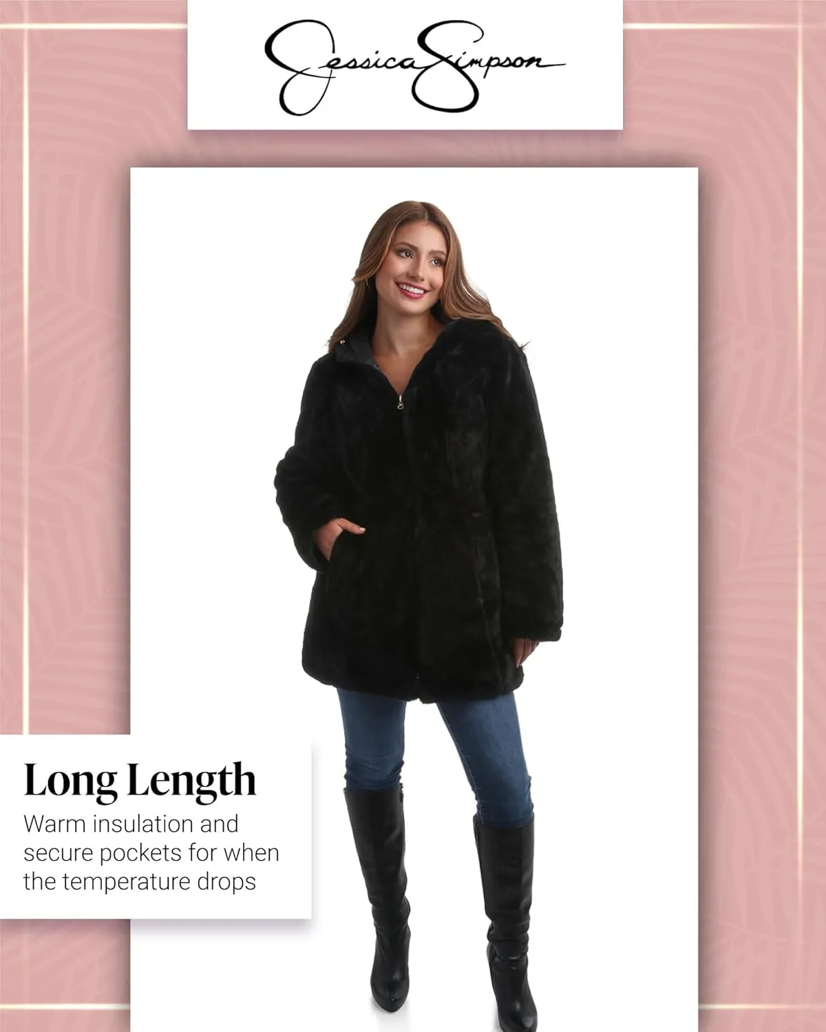 Jessica Simpson Women's Puffer Jacket - Cozy Lux Faux Fur Reversible Jackets for Women - Zip Up Hooded Winter Jacket (S-XL)