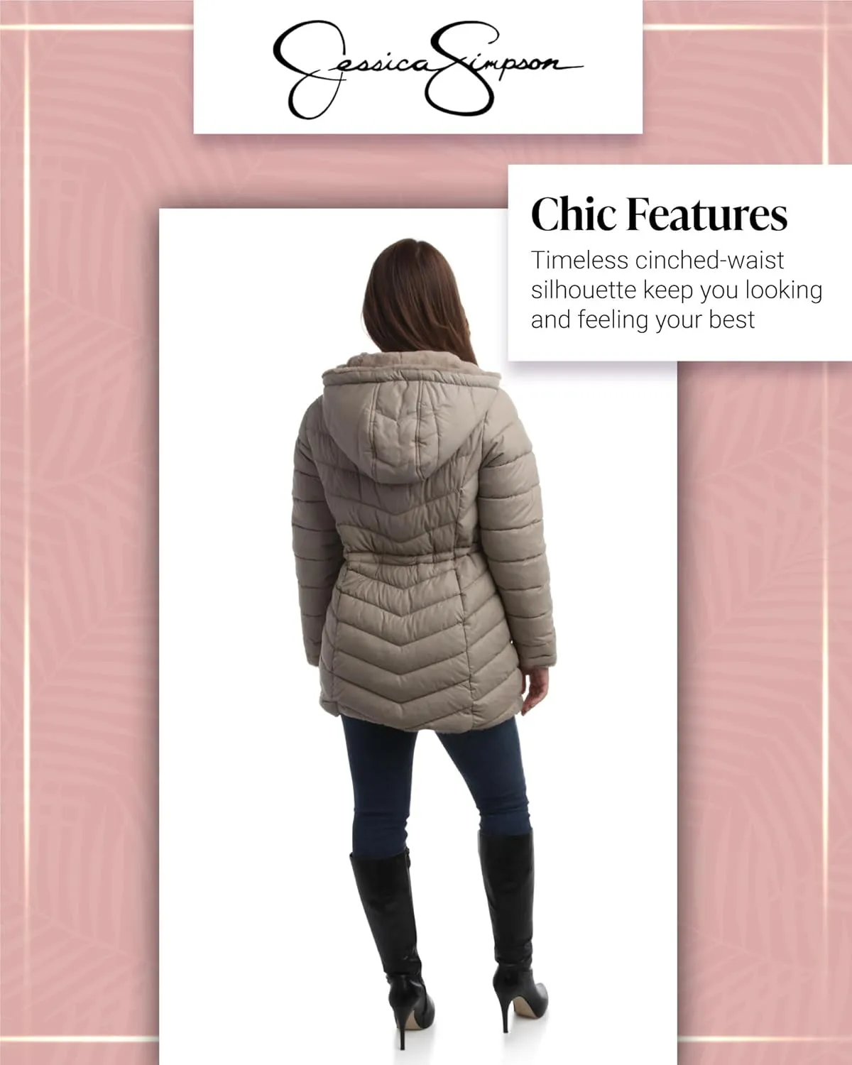 Jessica Simpson Women's Puffer Jacket - Cozy Lux Faux Fur Reversible Jackets for Women - Zip Up Hooded Winter Jacket (S-XL)