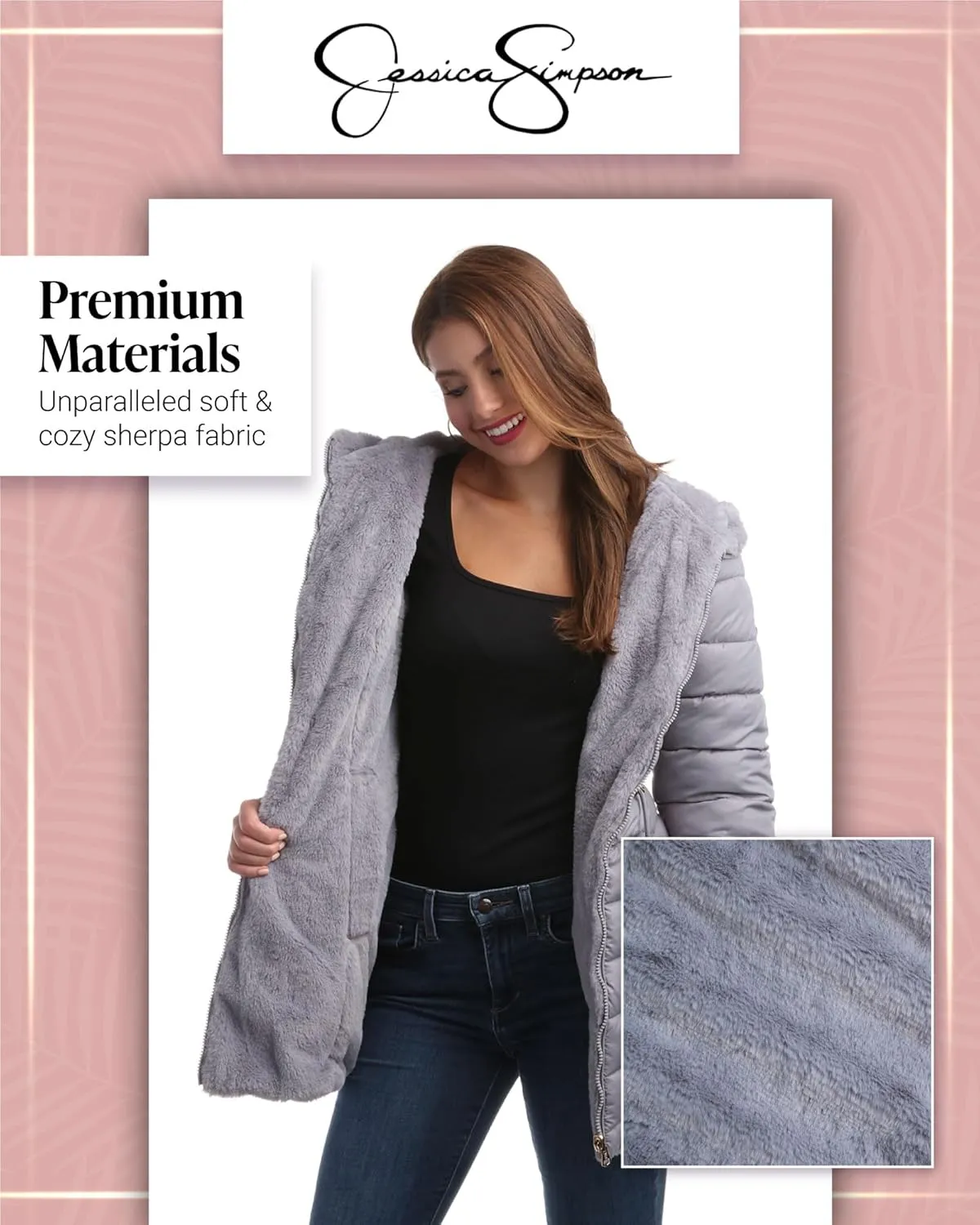 Jessica Simpson Women's Puffer Jacket - Cozy Lux Faux Fur Reversible Jackets for Women - Zip Up Hooded Winter Jacket (S-XL)