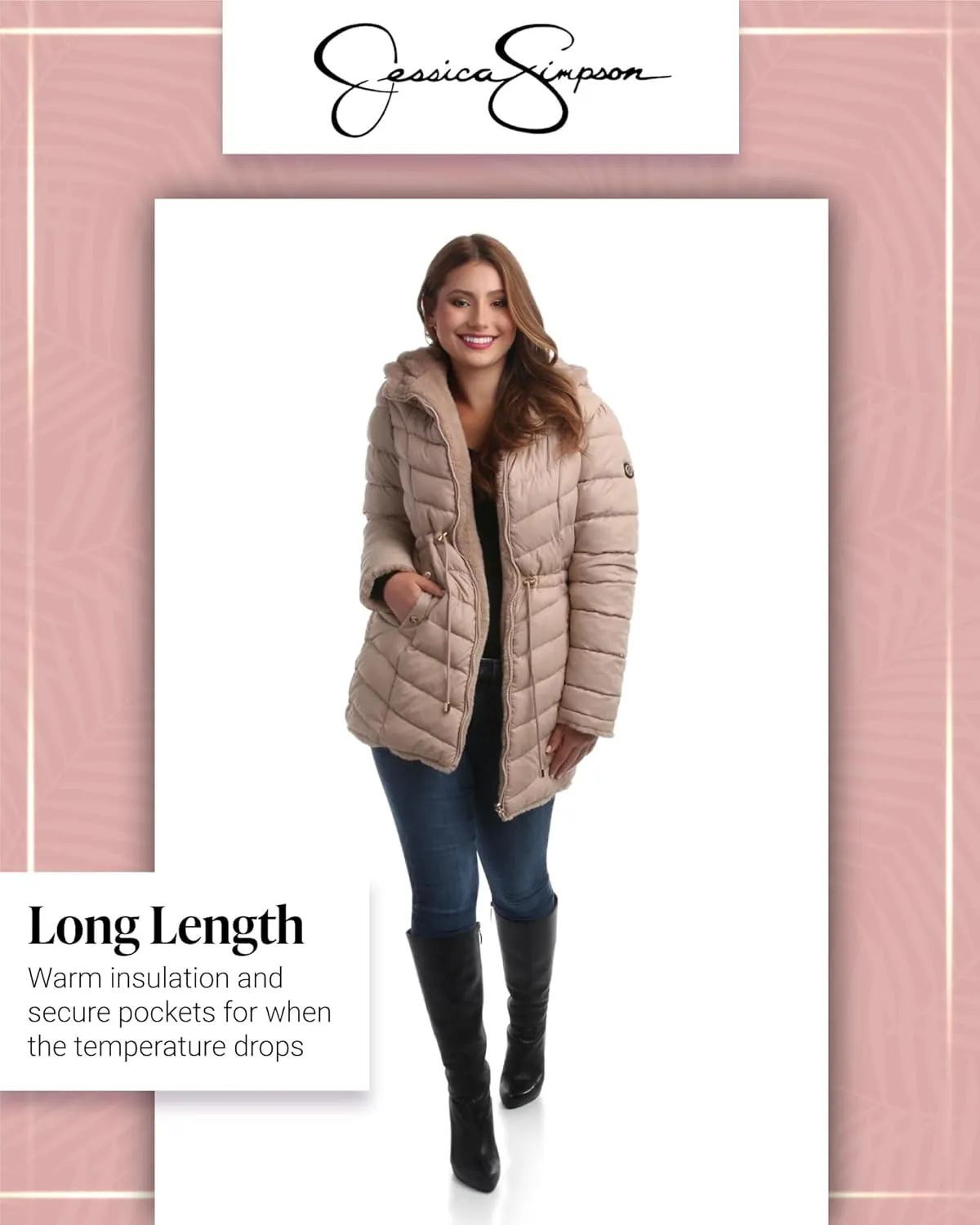Jessica Simpson Women's Puffer Jacket - Cozy Lux Faux Fur Reversible Jackets for Women - Zip Up Hooded Winter Jacket (S-XL)