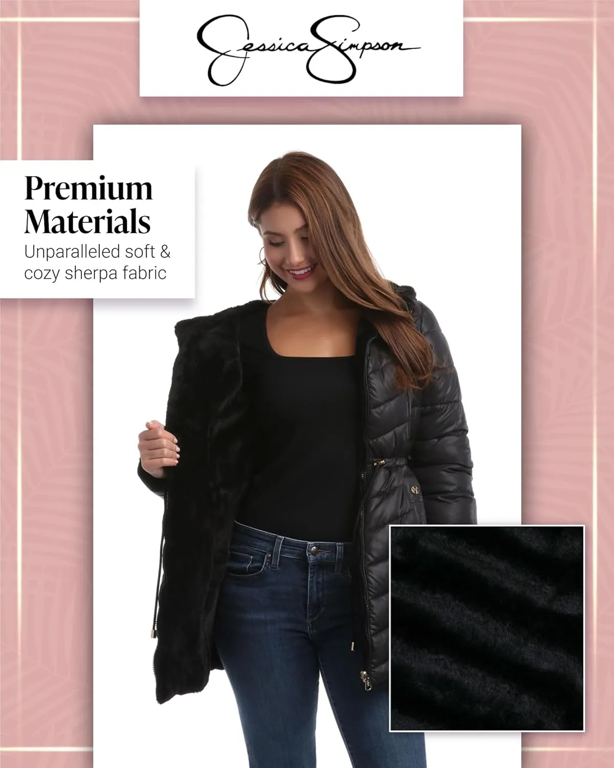 Jessica Simpson Women's Puffer Jacket - Cozy Lux Faux Fur Reversible Jackets for Women - Zip Up Hooded Winter Jacket (S-XL)