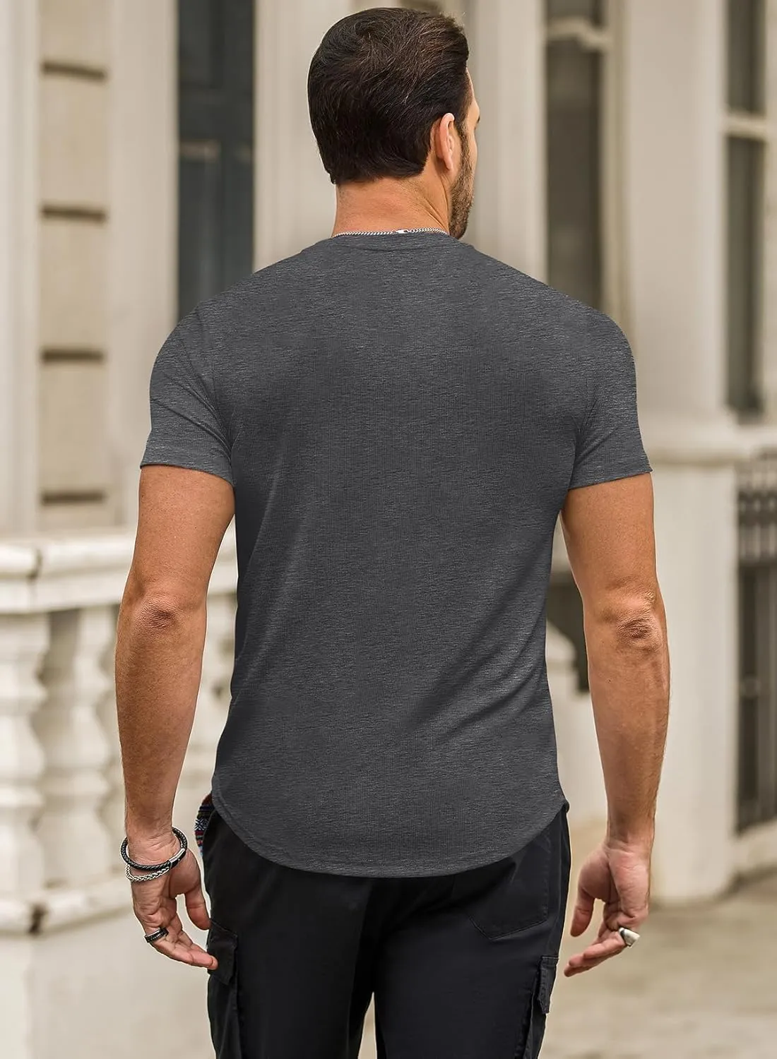 JMIERR Mens Short Sleeve T Shirt Summer Muscle Slim Fitted Crewneck Longline Tees Shirts for Gym Workout