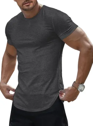 JMIERR Mens Short Sleeve T Shirt Summer Muscle Slim Fitted Crewneck Longline Tees Shirts for Gym Workout